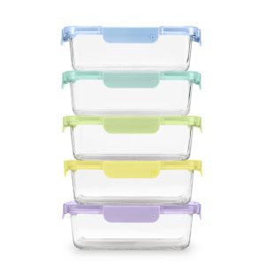 Color Lock® Glass Food Storage, 5 Cup Set of 5