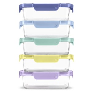 Color Lock® Glass Food Storage, 3.4 Cup Set of 5